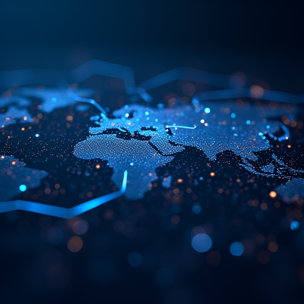 An abstract image depicting digital lines and data points converging, symbolizing the online aspect of playing Vietlott and the flow of information and results.