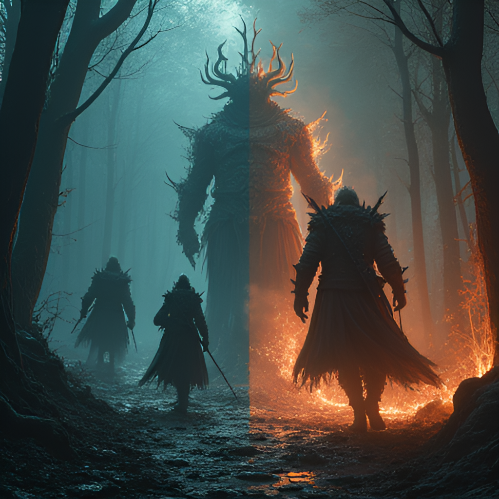 A split image: one side shows a solitary Tarnished character navigating the dark world of Limveld in Elden Ring Nightreign during offline mode, the other side shows a group of three Tarnished successfully connected and fighting a boss together.